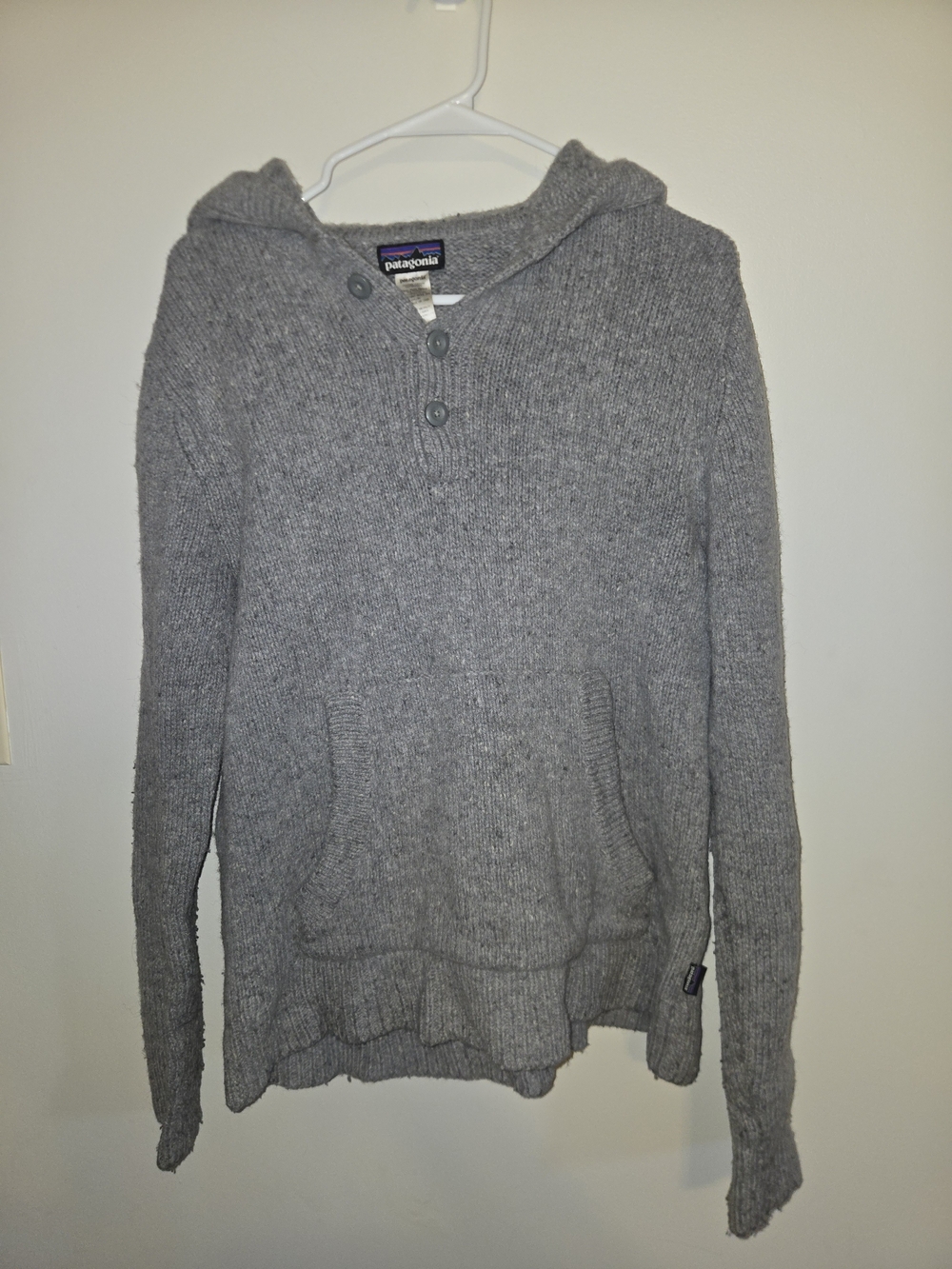 Mens Patagonia Wool Blend Sweater With Hood And Front Pocket Size Medium